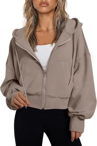 Trendy Queen Womens Zip Up Hoodies Cropped Jackets Fall Outfits 2026